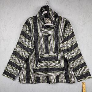 Baja Joe Hoodie Mens Large Black White Green Baja Pullover Mexican Drug Rug Y2k